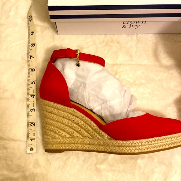Crown & Ivy Espadrilles New in Box Sz 7.5 Espadrille Wedge Pink Red - Picture 14 of 14
